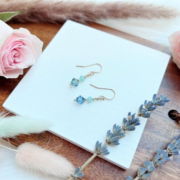 Handmade Gold Earrings with Crystal Beads | 14k Gold Filled - Picture 2 of 5